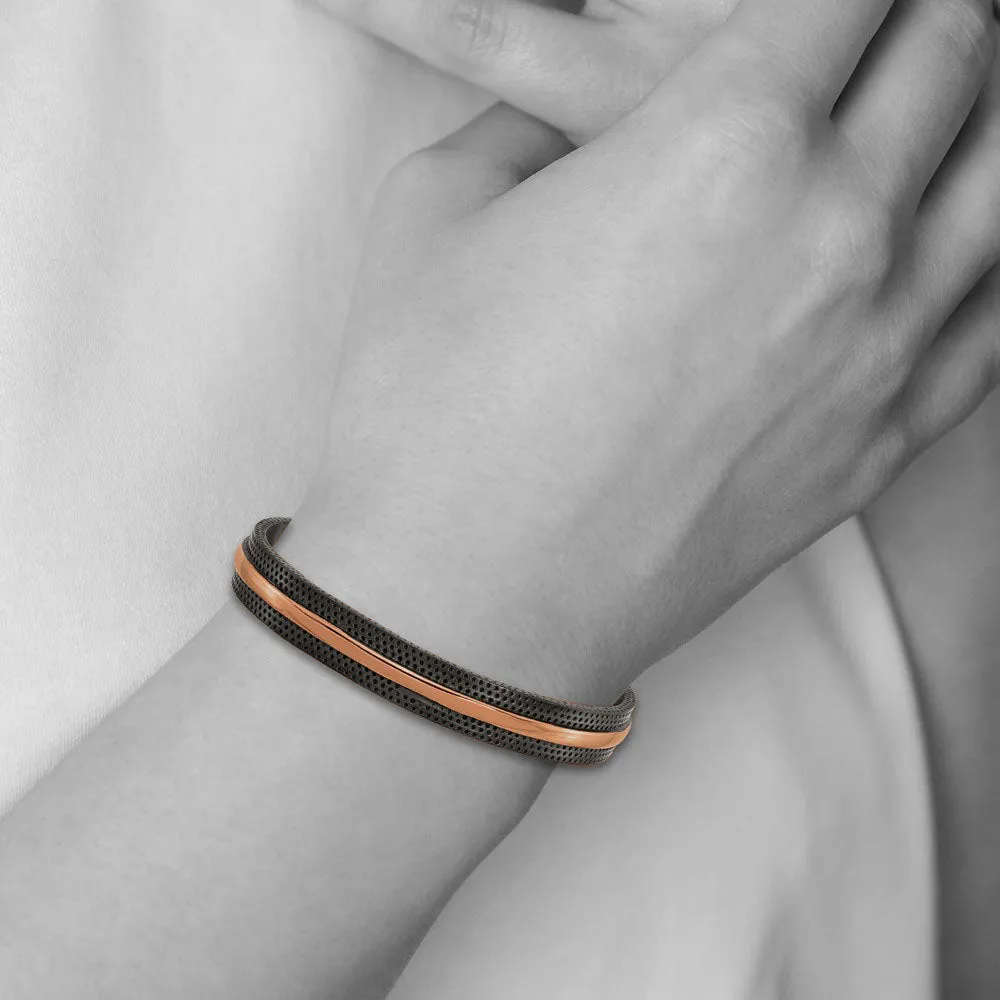 10mm Black & Brown Plated Stainless Steel Cuff Bracelet, 7.5 Inch