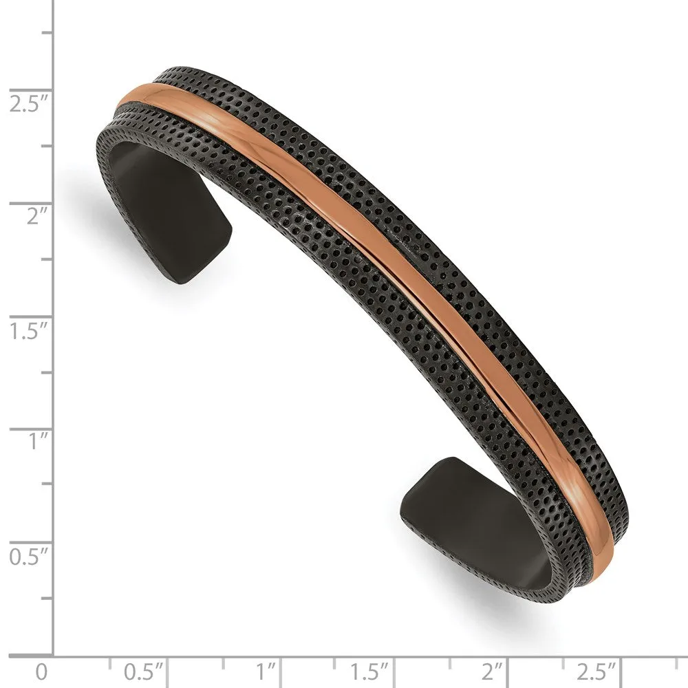 10mm Black & Brown Plated Stainless Steel Cuff Bracelet, 7.5 Inch