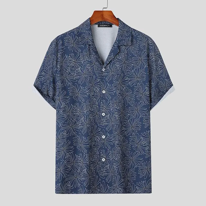 2023 Men Hawaiian Shirt Flower Printing Summer Lapel Short Sleeve Shirts