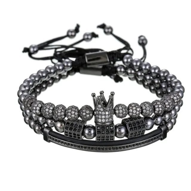 3Pcs/Set Bracelet Jewelry CZ Moon Crown Beads