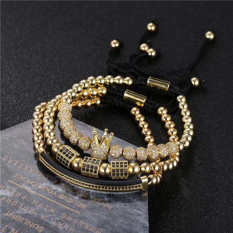 3Pcs/Set Bracelet Jewelry CZ Moon Crown Beads