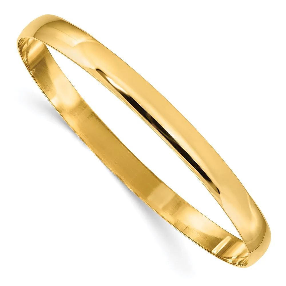 6mm 14k Yellow Gold Polished Half Round Solid Bangle Bracelet