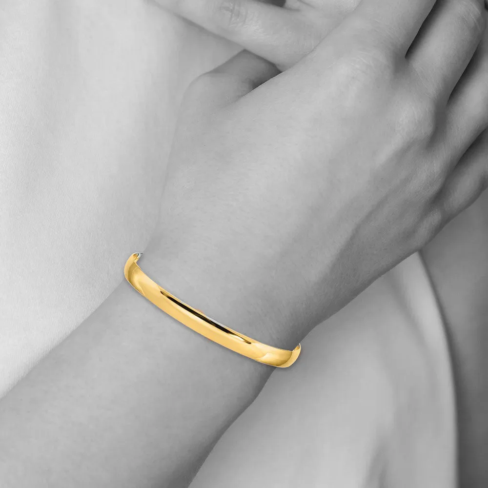 6mm 14k Yellow Gold Polished Half Round Solid Bangle Bracelet