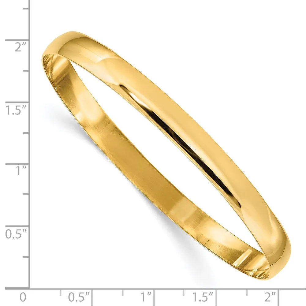 6mm 14k Yellow Gold Polished Half Round Solid Bangle Bracelet