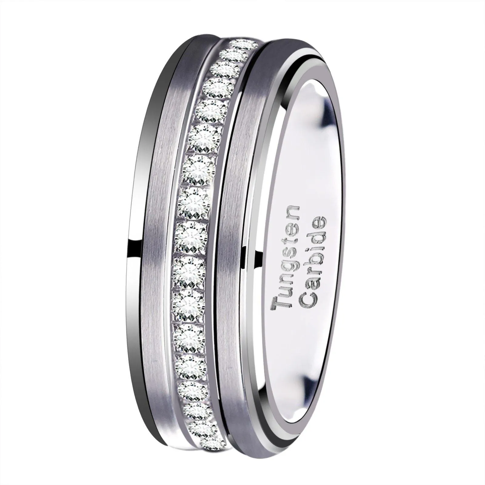 8mm Crystal-Covered Tungsten Carbide Ring