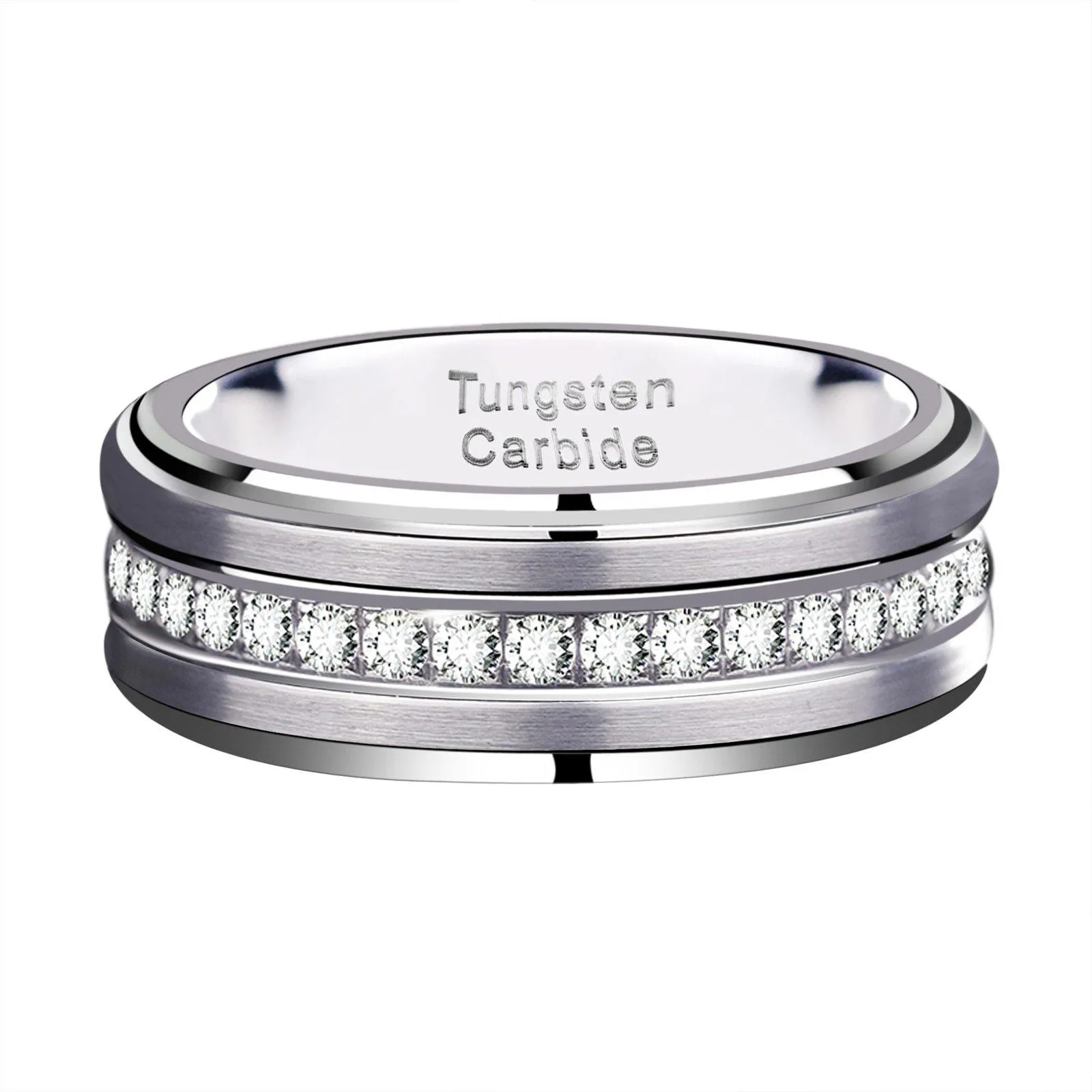 8mm Crystal-Covered Tungsten Carbide Ring