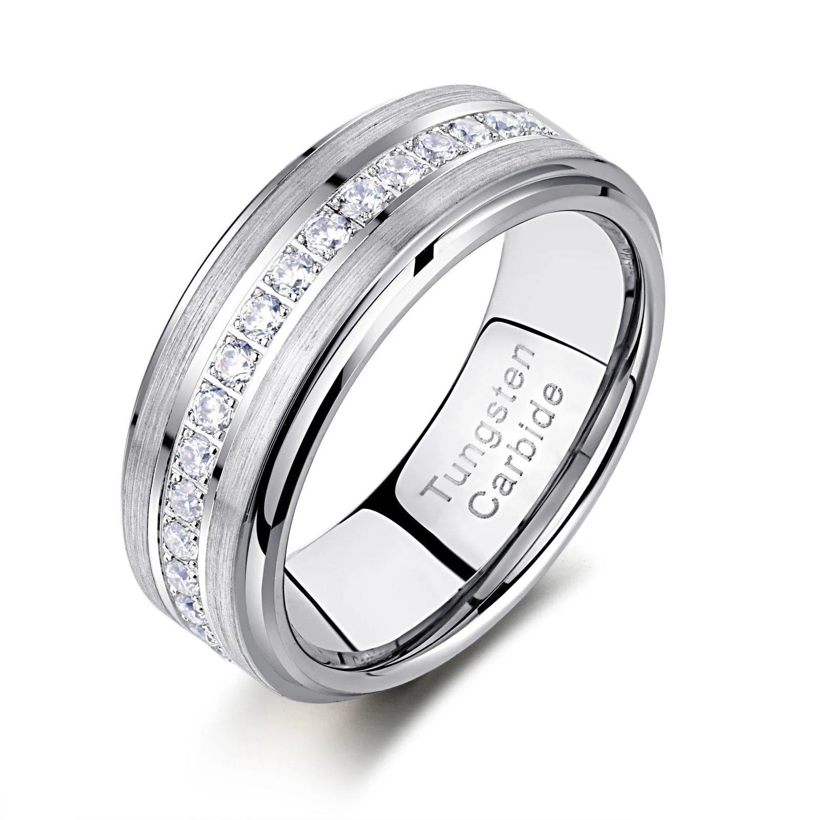 8mm Crystal-Covered Tungsten Carbide Ring