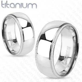 8mm Line Grooved Edge with Dome Center Wedding Band Solid Titanium Men' Ring