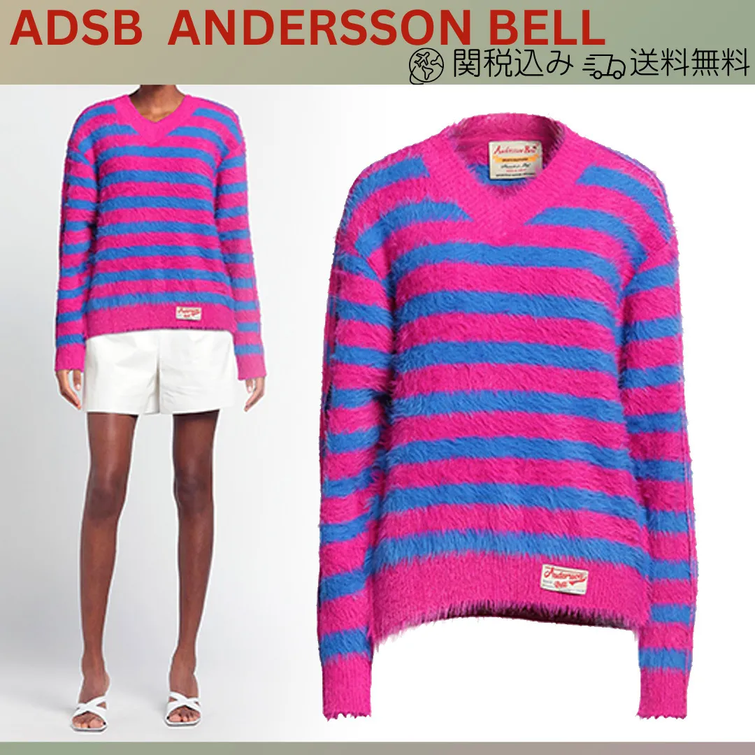 ANDERSSON BELL  |Stripes Casual Style Nylon Street Style V-Neck Bi-color