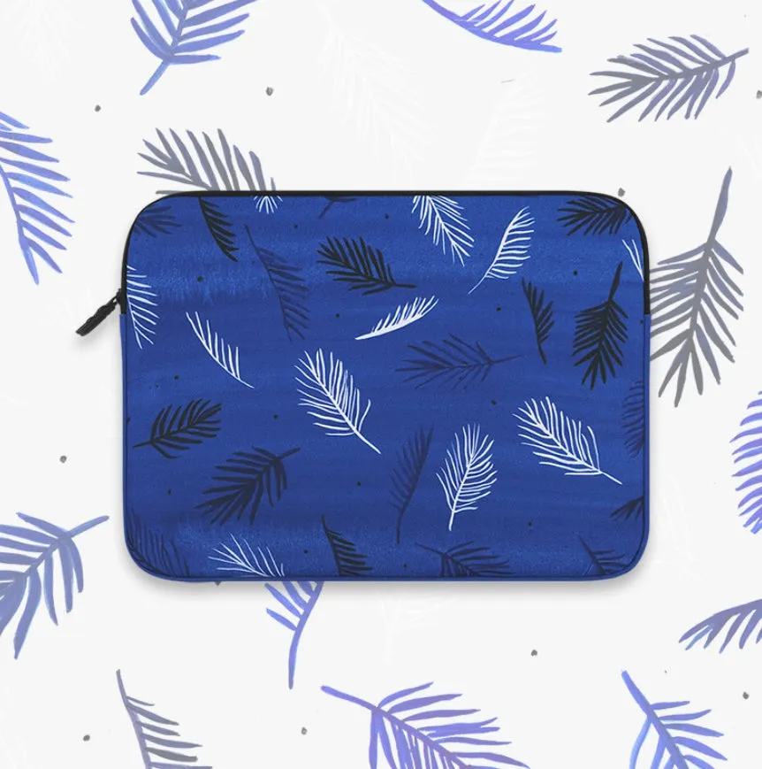 Blue Leaf Leaves Graphic Laptop Sleeves 11 13 15 inch Cases Protective Covers Handbags Square Pouches Designer Artist Prints Cut