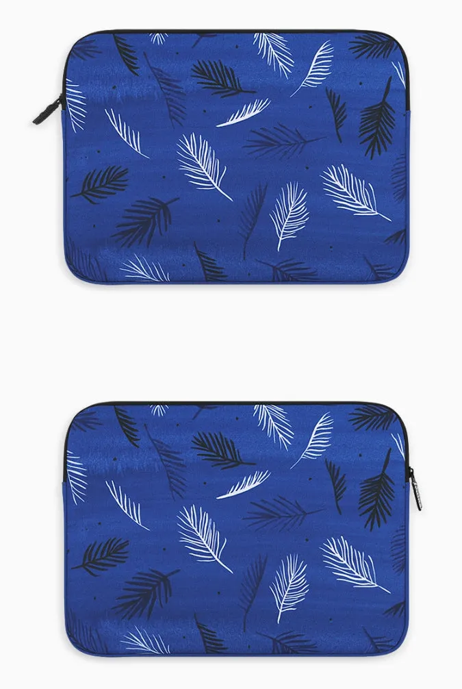 Blue Leaf Leaves Graphic Laptop Sleeves 11 13 15 inch Cases Protective Covers Handbags Square Pouches Designer Artist Prints Cut