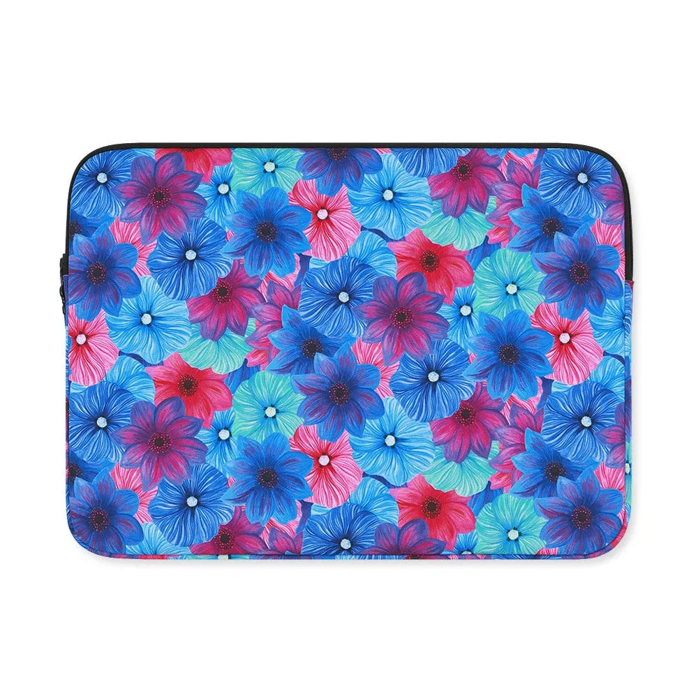 Blue Red Dahlia Floral Graphic Laptop Sleeves 11 13 15 inch Cases Protective Covers Handbags Square Pouches Designer Artist Prin