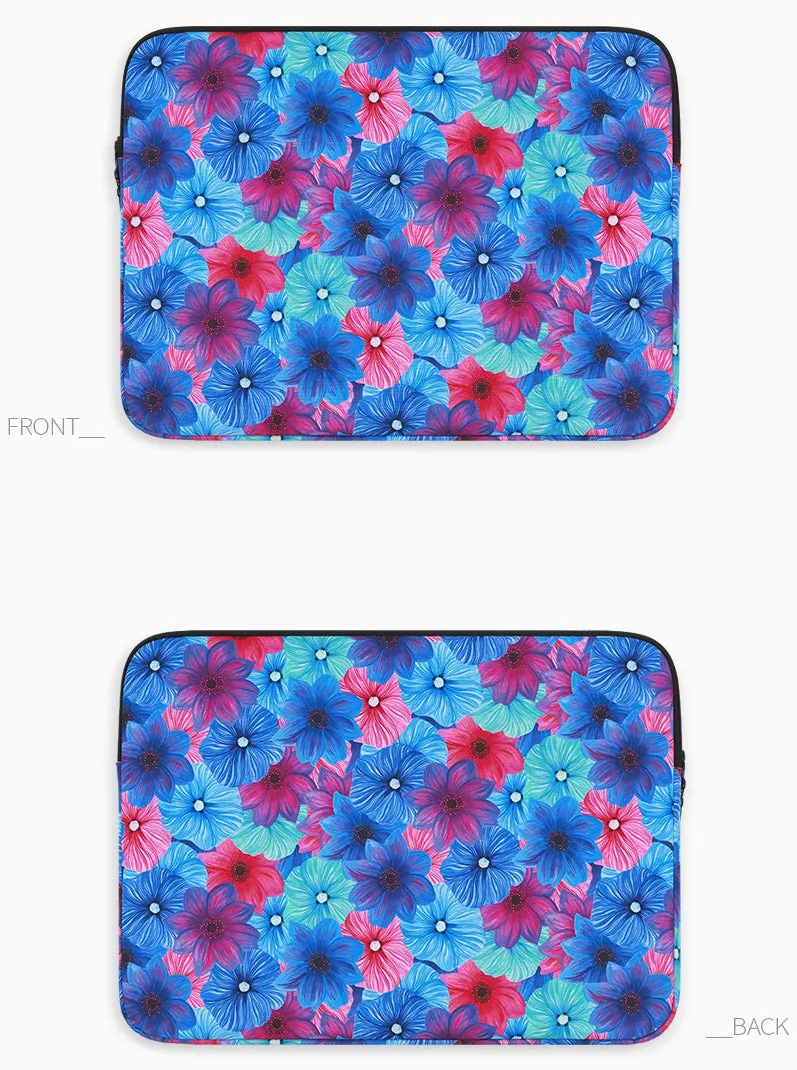 Blue Red Dahlia Floral Graphic Laptop Sleeves 11 13 15 inch Cases Protective Covers Handbags Square Pouches Designer Artist Prin