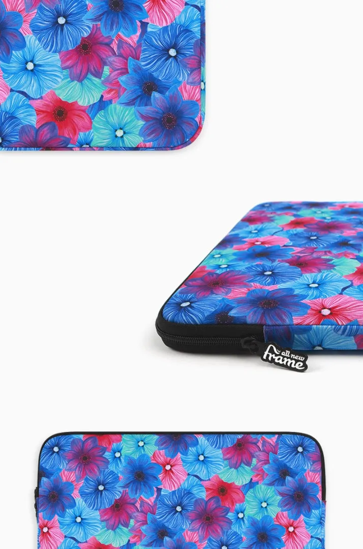 Blue Red Dahlia Floral Graphic Laptop Sleeves 11 13 15 inch Cases Protective Covers Handbags Square Pouches Designer Artist Prin