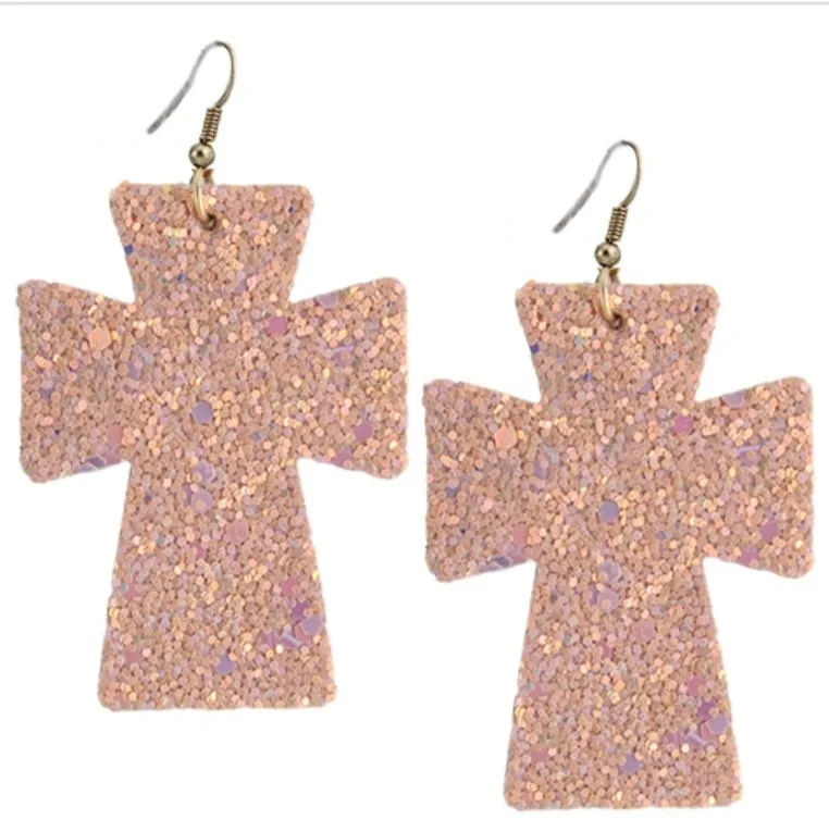 Blush Glitter Cross Earrings