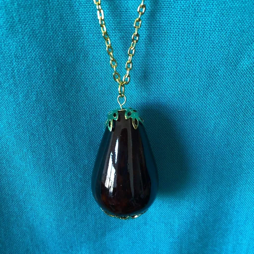 Brown Ceramic Teardrop Long Necklace