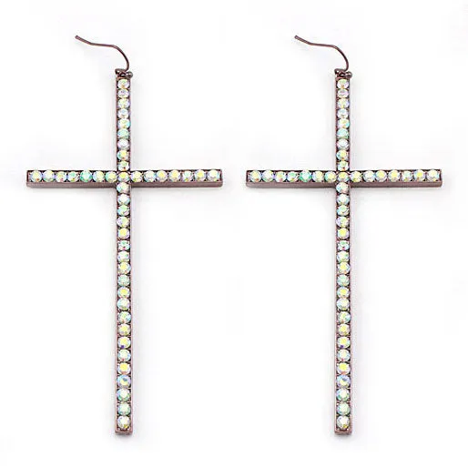 Brown Copper & Bling Thin Cross Earrings