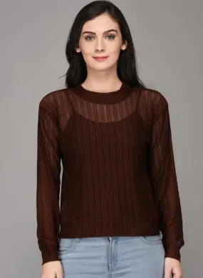 Brown Textured Full Sleeve Jumper