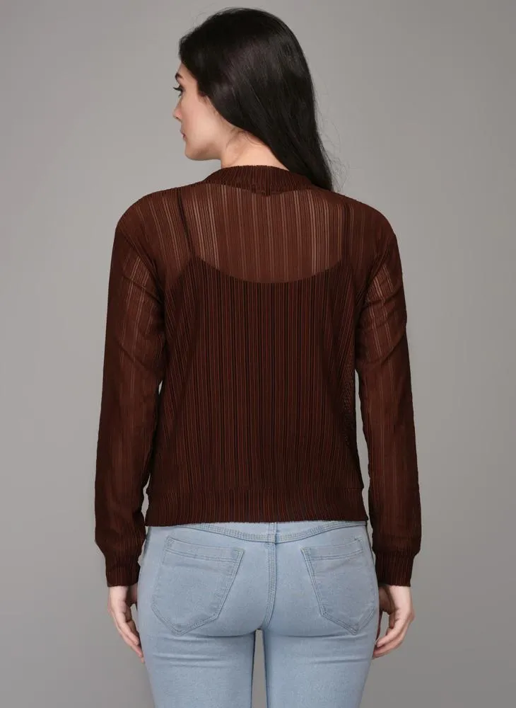 Brown Textured Full Sleeve Jumper