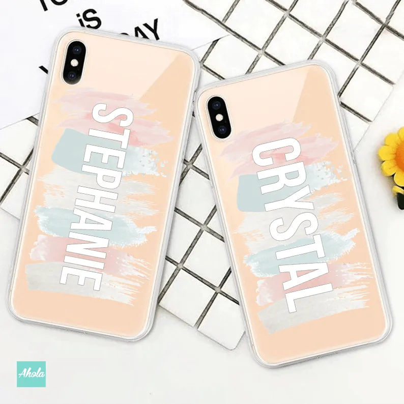 【Brush Stroke】Soft TPU transparent phone case 彩色筆刷名字透明電話軟殼