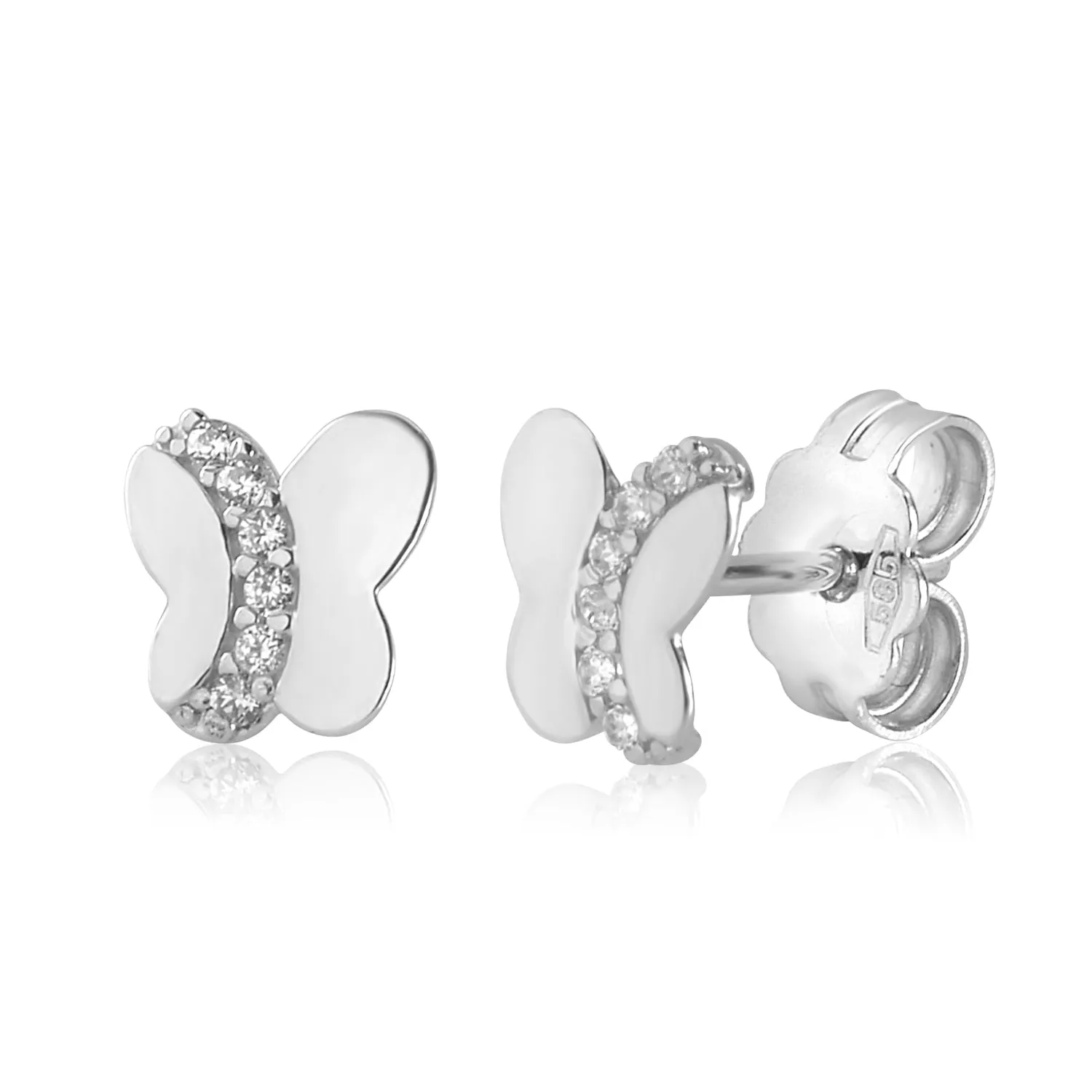 Butterfly Earrings in 14K Yellow and White Gold with CZ