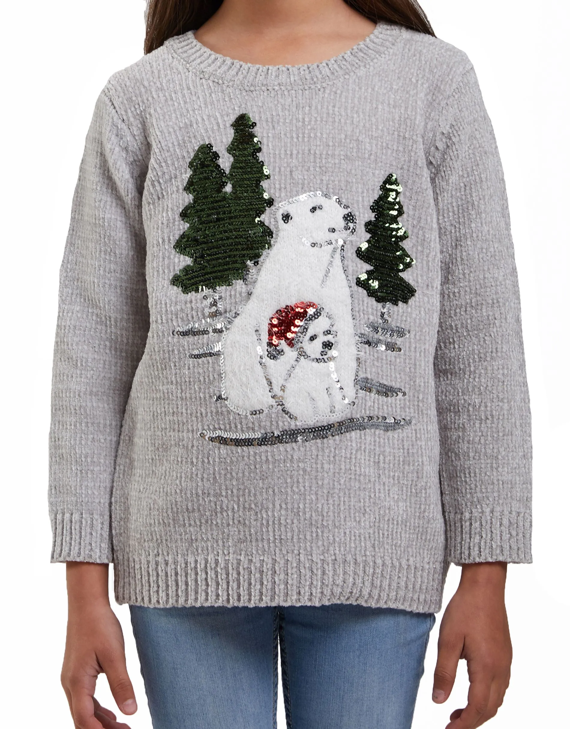 Christmas Jumper Kids Cute Polar Bear Grey