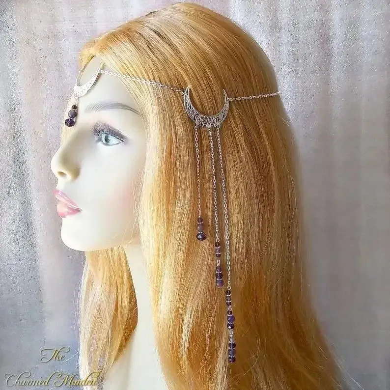 Crescent moon head chain forehead  tiara