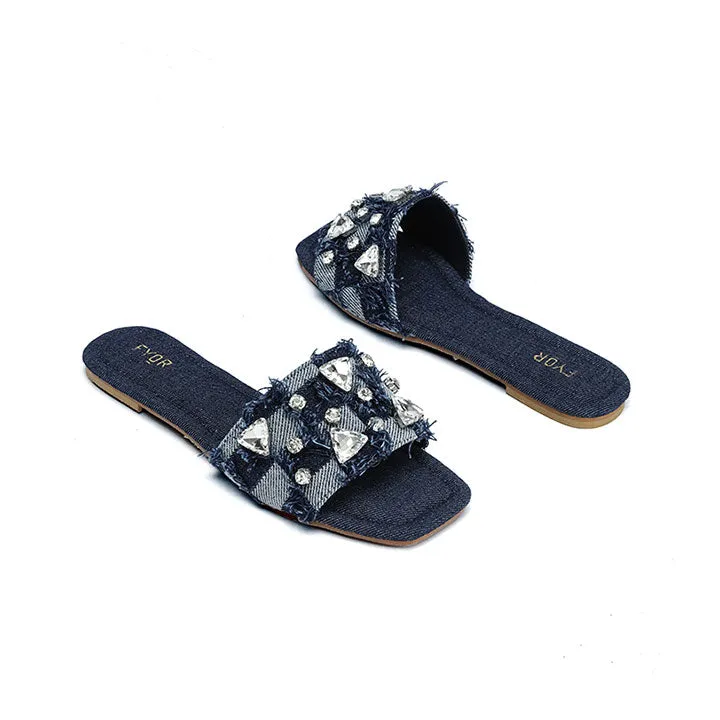 Crystal Embellished Denim Sandal MY 311