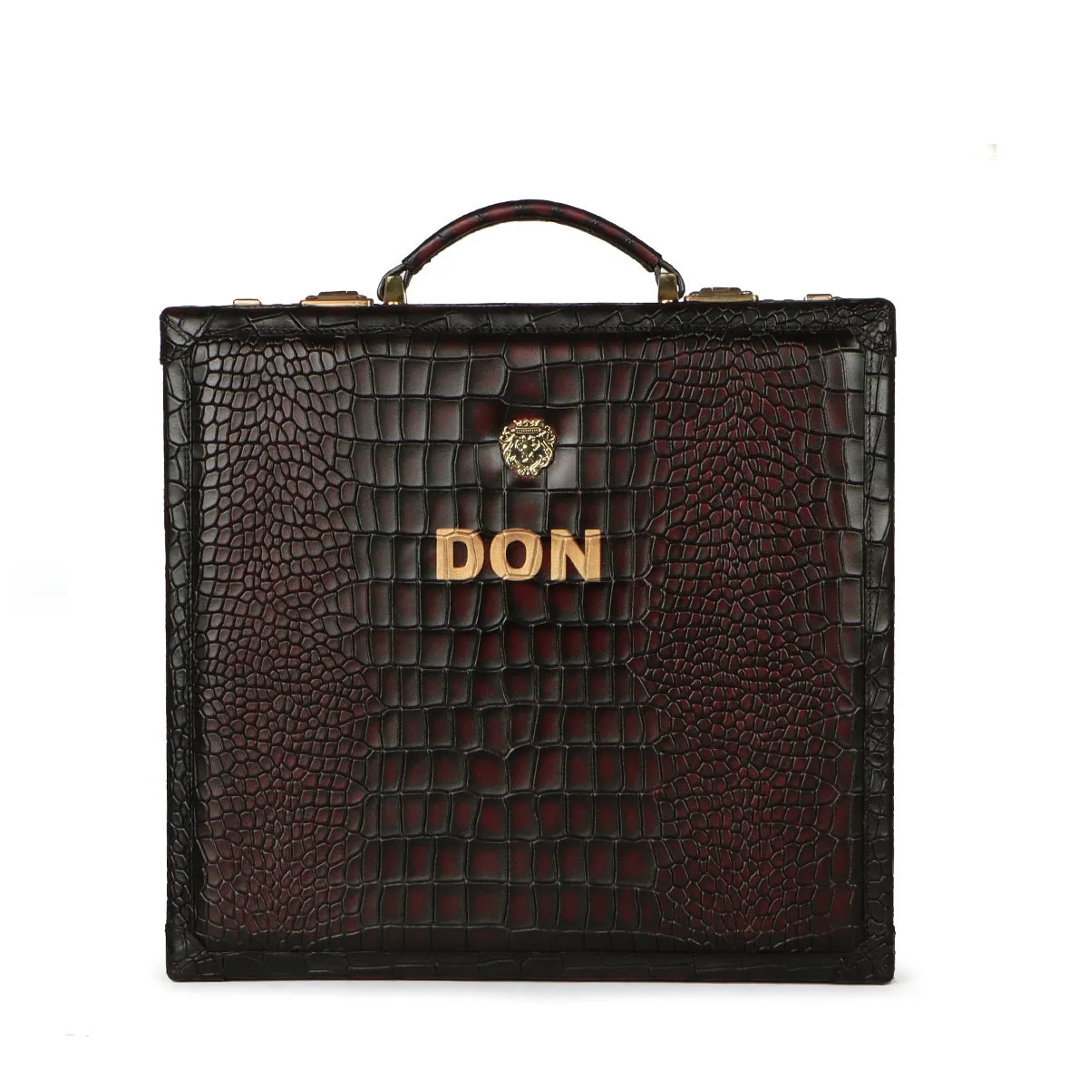 Customized DON Metal Initial Smokey Wine Leather 12 Wrist Watch Carry Briefcase By Brune & Bareskin