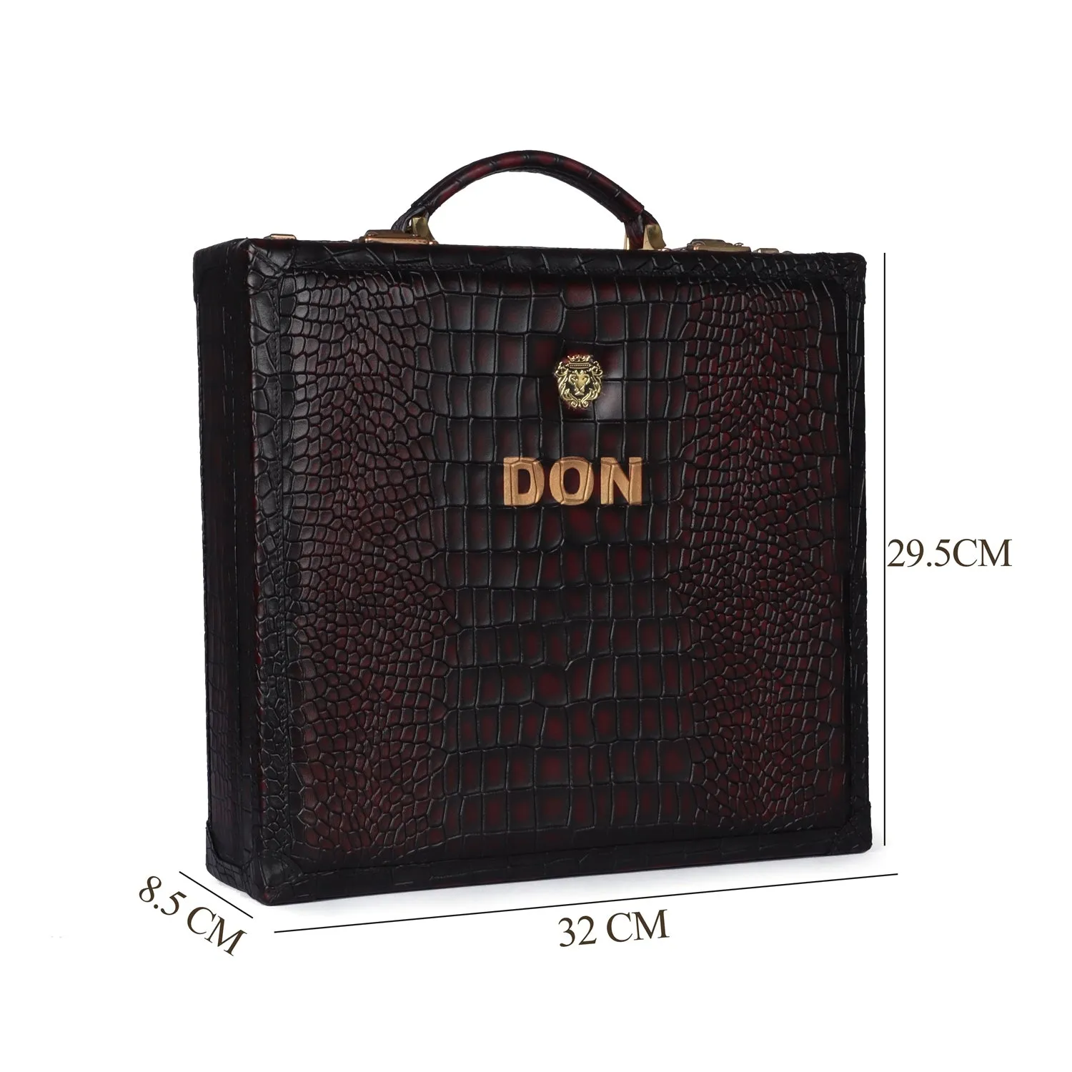 Customized DON Metal Initial Smokey Wine Leather 12 Wrist Watch Carry Briefcase By Brune & Bareskin