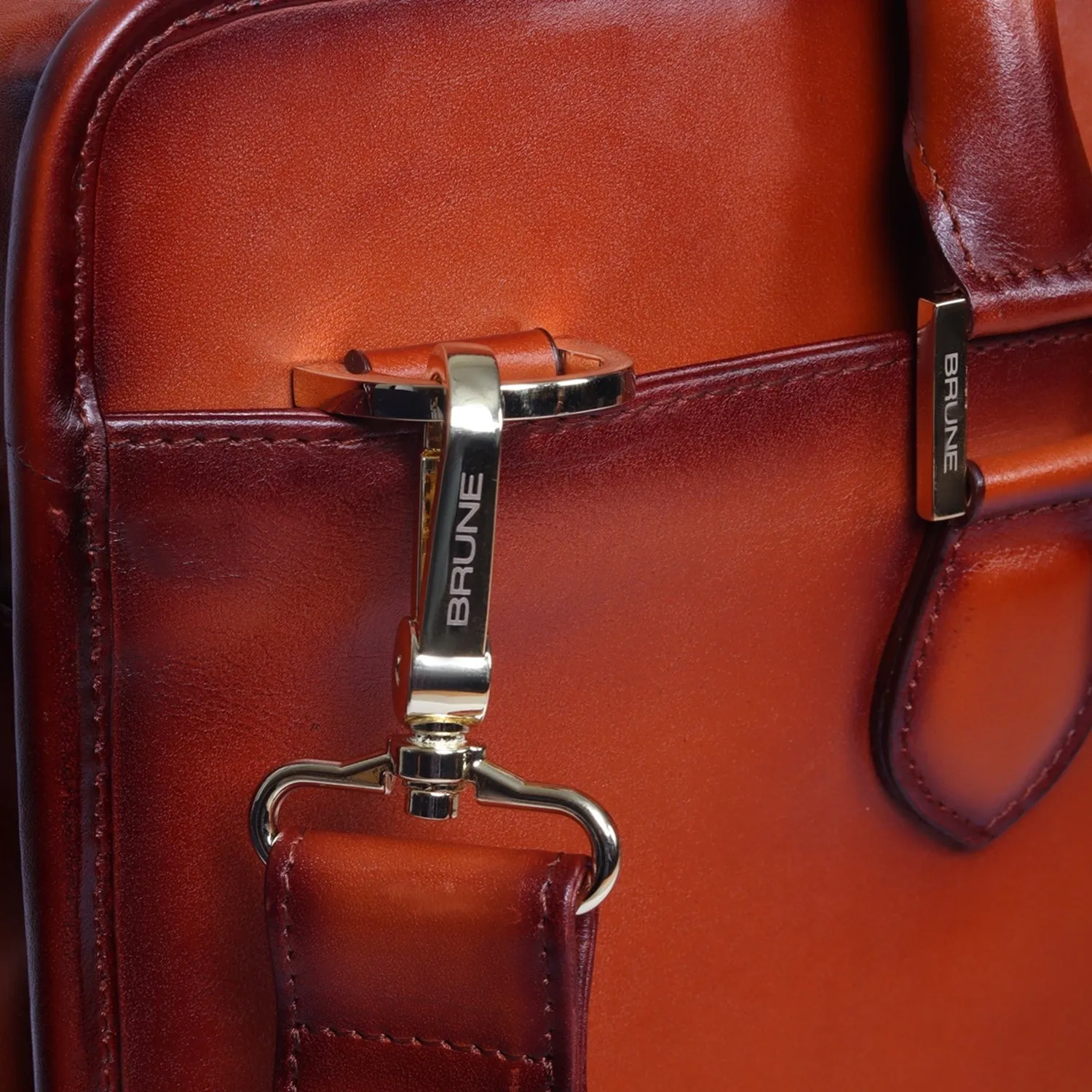 Customized Tan Darker Scritto Laser Initials and Anchor Sign Leather Laptop/Office Briefcase By Brune & Bareskin