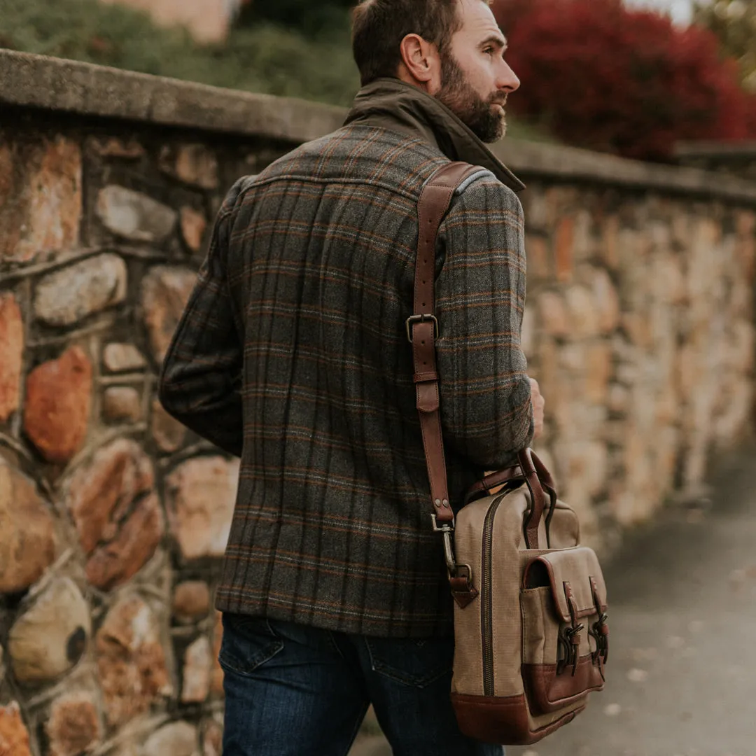 Dakota Reserve Waxed Canvas Leather Briefcase | Field Khaki with Chestnut Brown