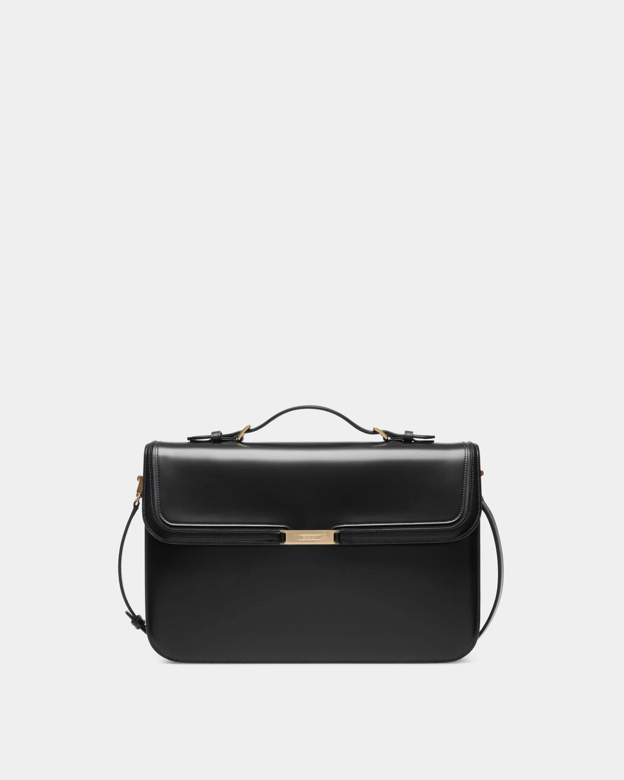 Deco Briefcase in Black Brushed Leather 