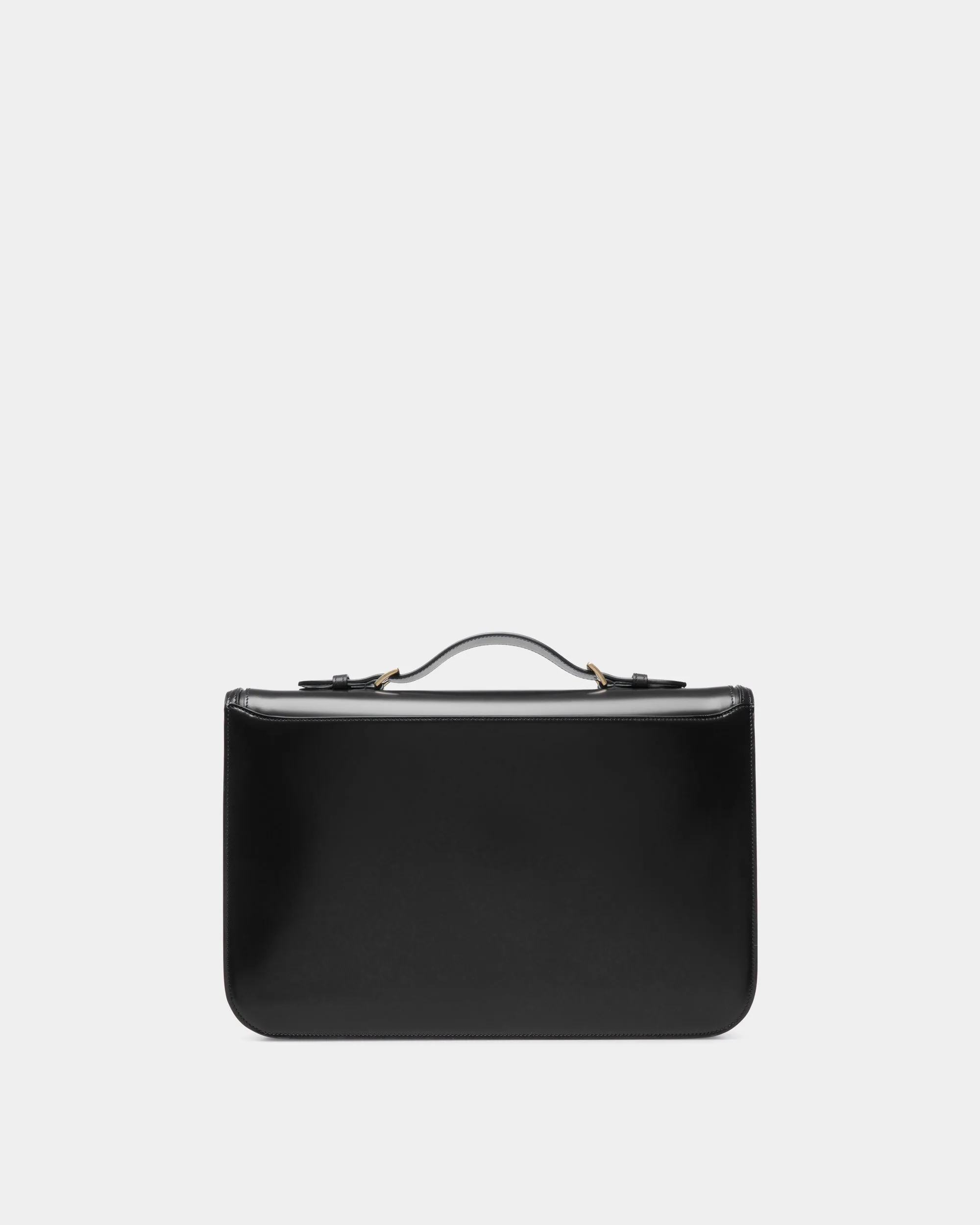 Deco Briefcase in Black Brushed Leather 