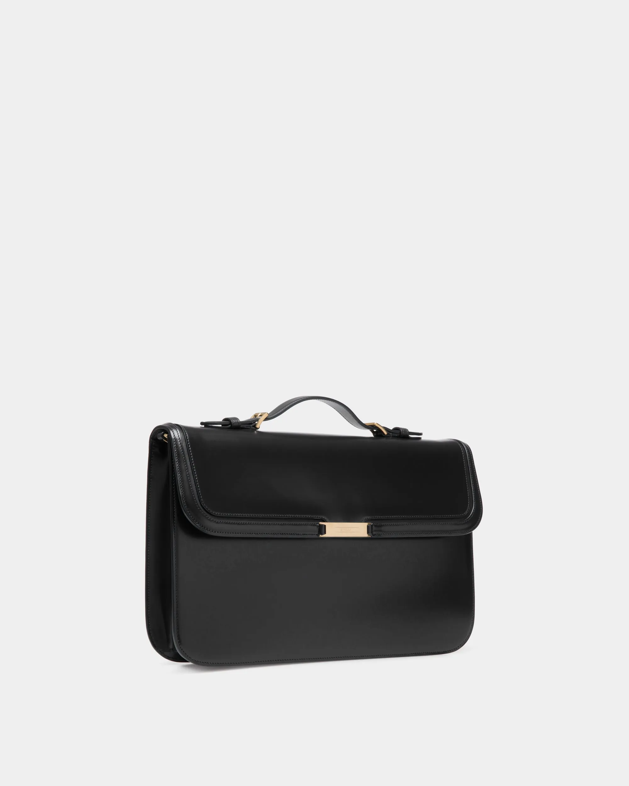 Deco Briefcase in Black Brushed Leather 