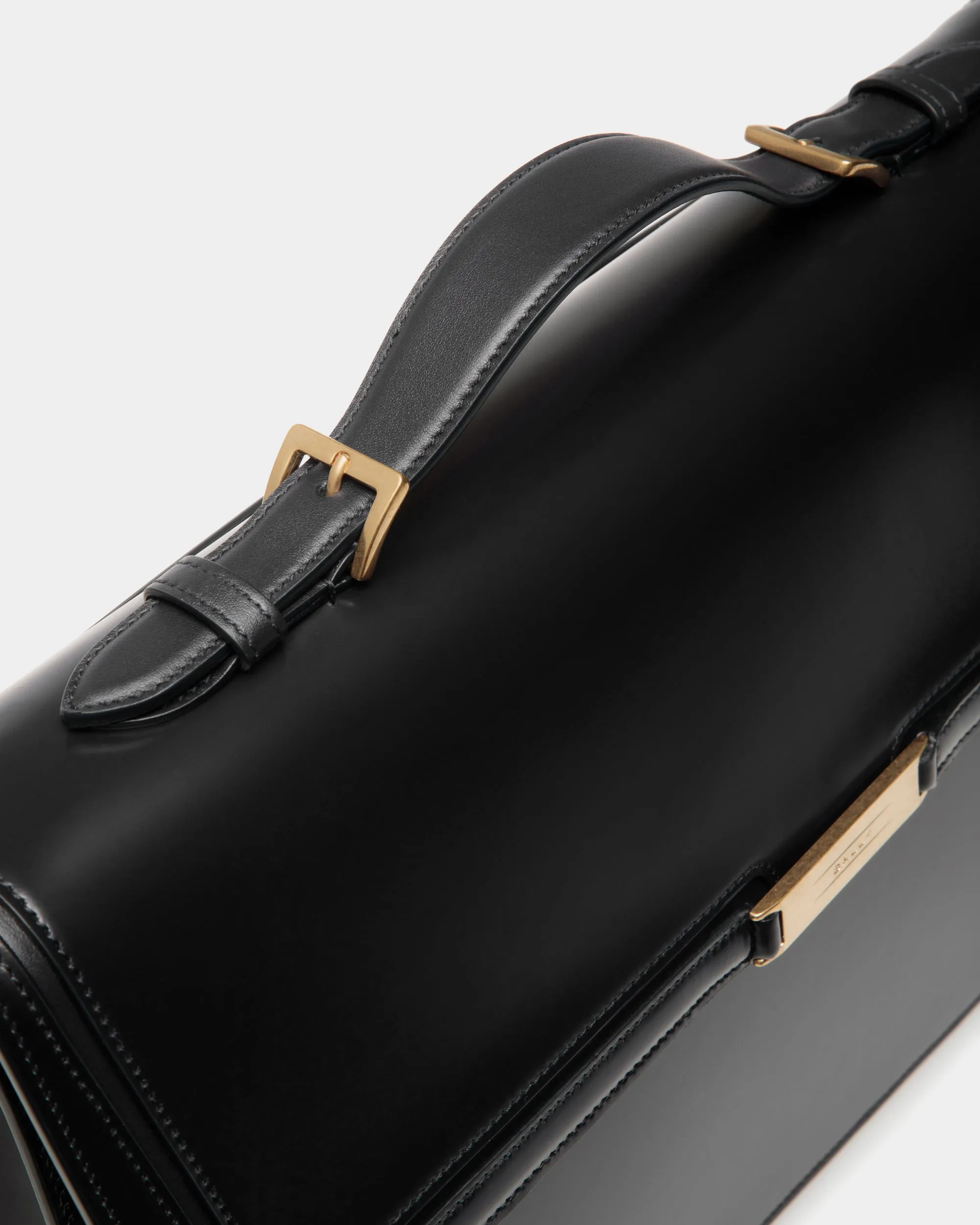 Deco Briefcase in Black Brushed Leather 