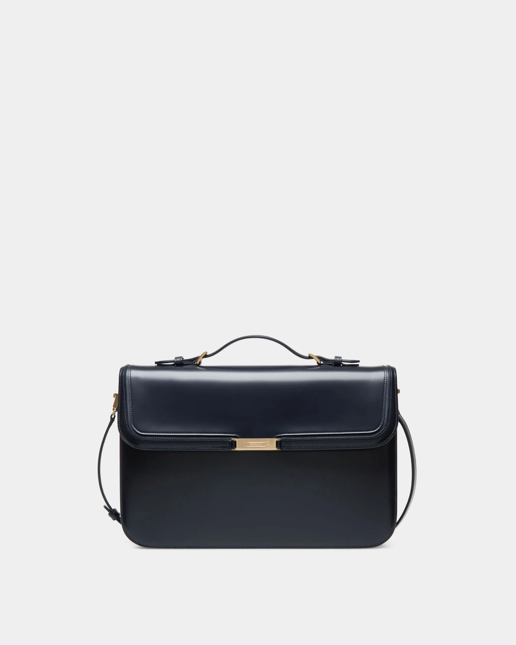 Deco Briefcase in Navy Blue Brushed Leather 