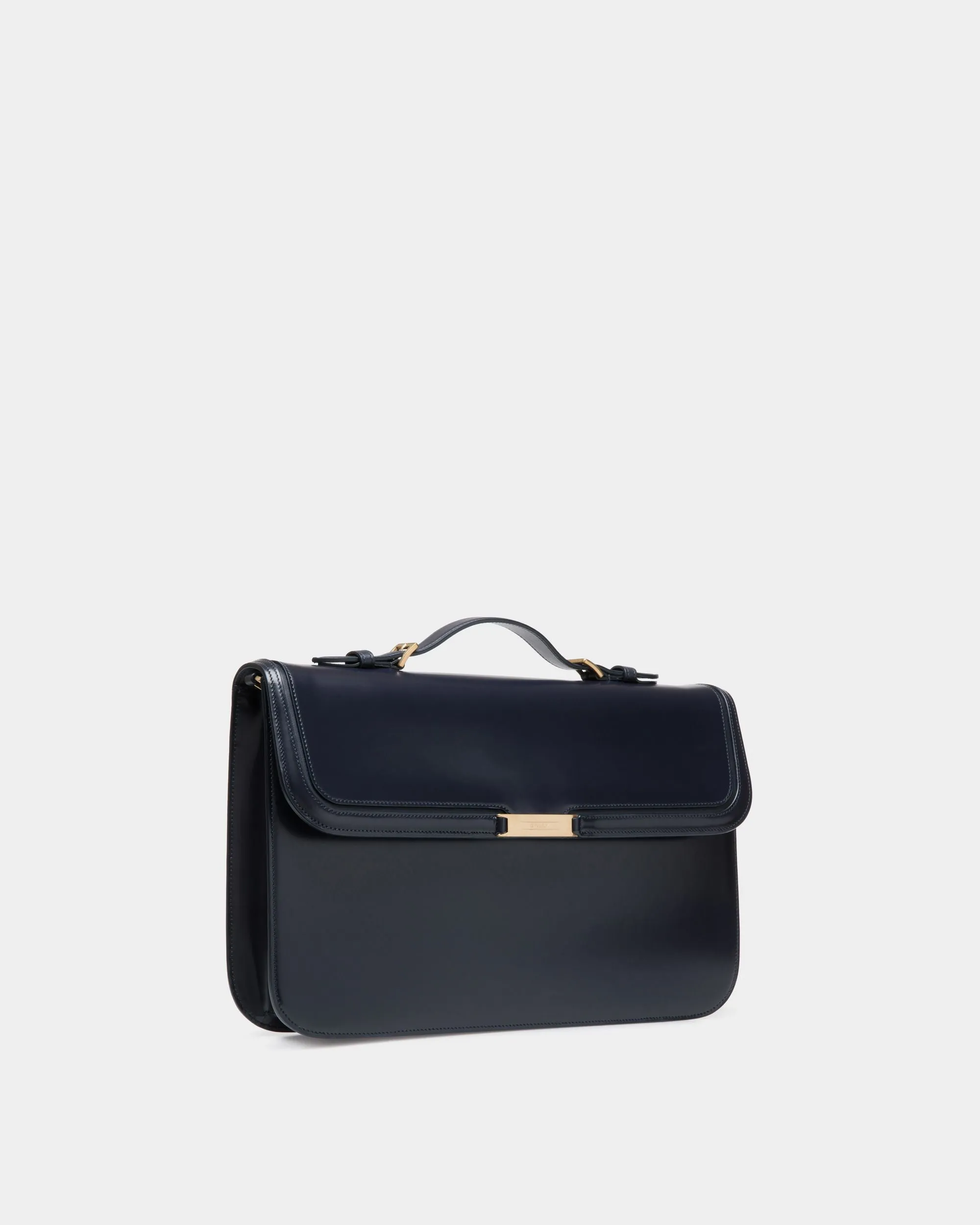 Deco Briefcase in Navy Blue Brushed Leather 