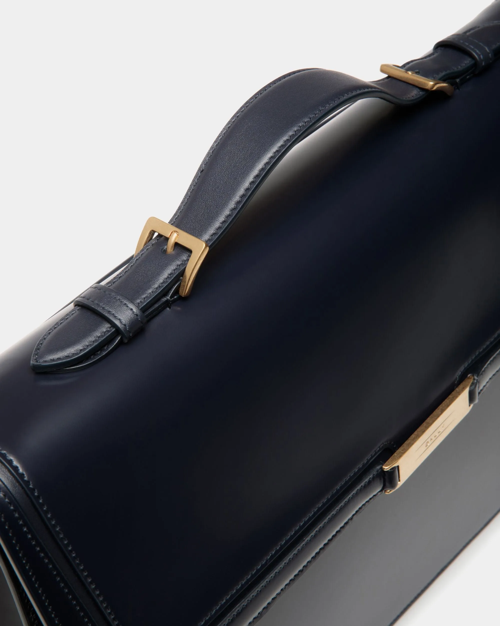 Deco Briefcase in Navy Blue Brushed Leather 