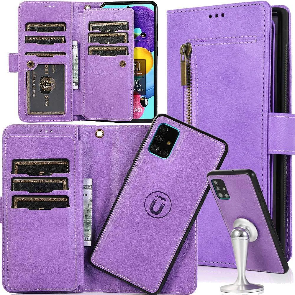 Detachable Flip Folio Zipper Purse Phone Case For Samsung A Series