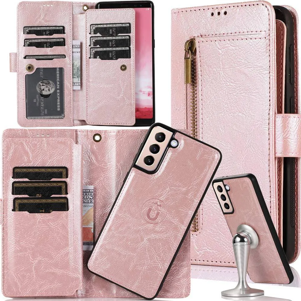 Detachable Flip Zipper Purse Phone Case For Samsung S21 Series