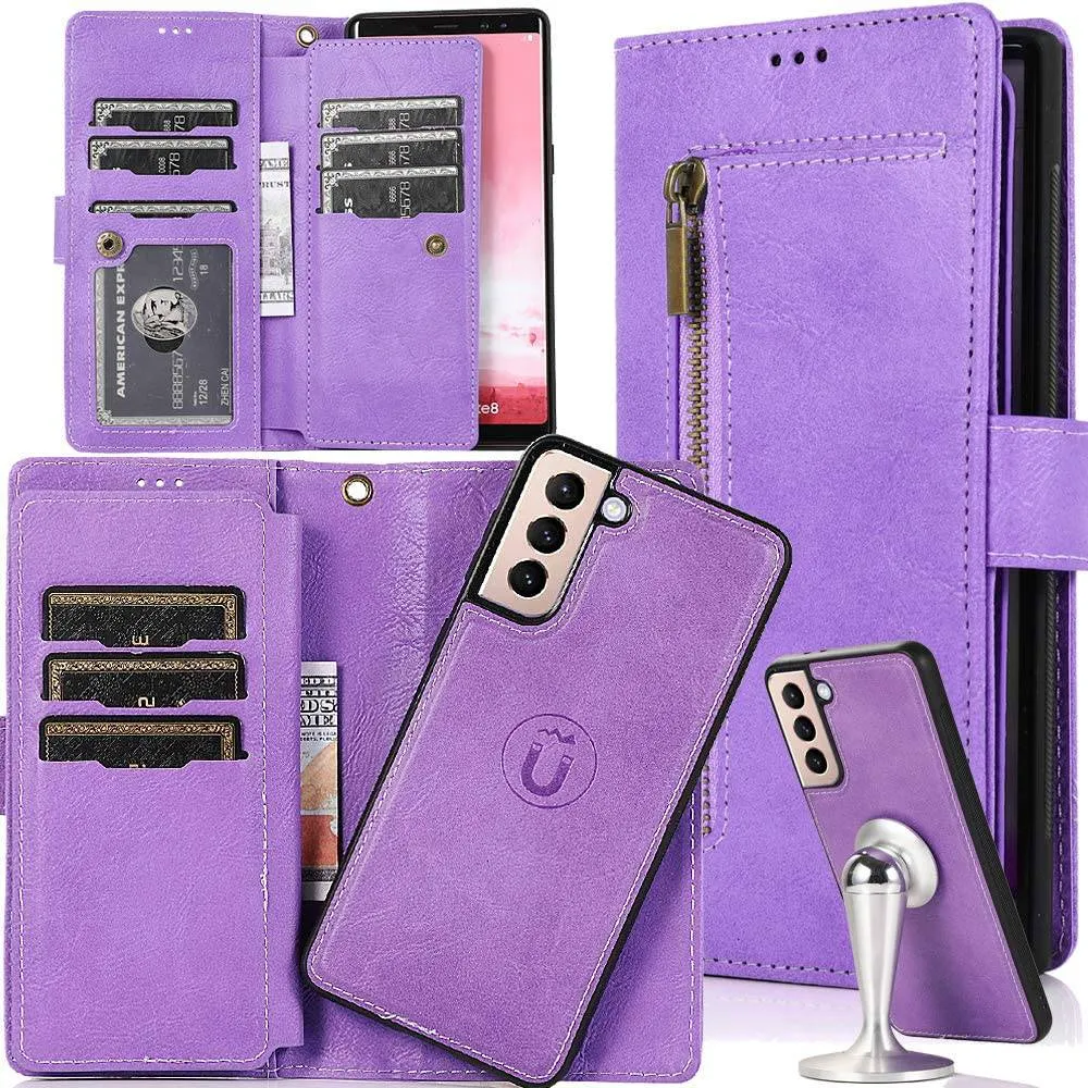 Detachable Flip Zipper Purse Phone Case For Samsung S21 Series