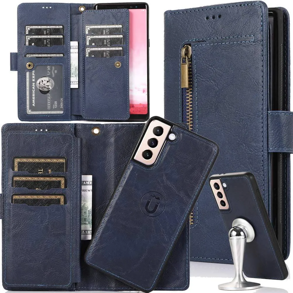 Detachable Flip Zipper Purse Phone Case For Samsung S21 Series