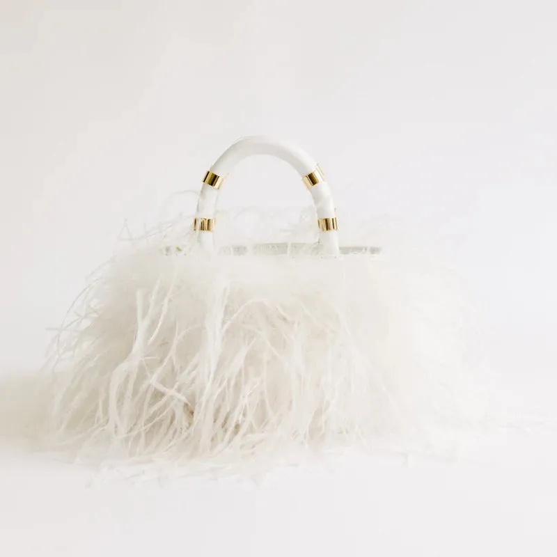 Emily Feather Bag - White