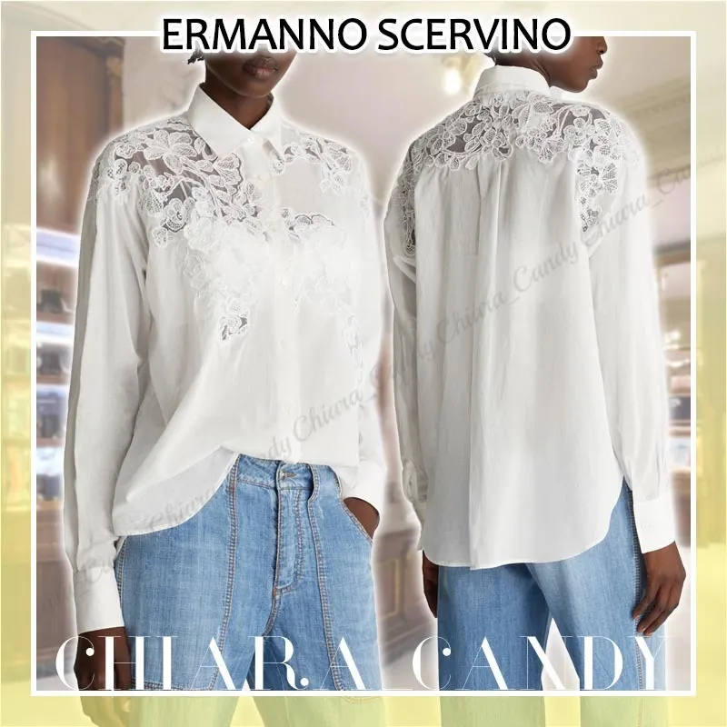 ERMANNO SCERVINO  |Casual Style Long Sleeves Plain Cotton Party Style Lace