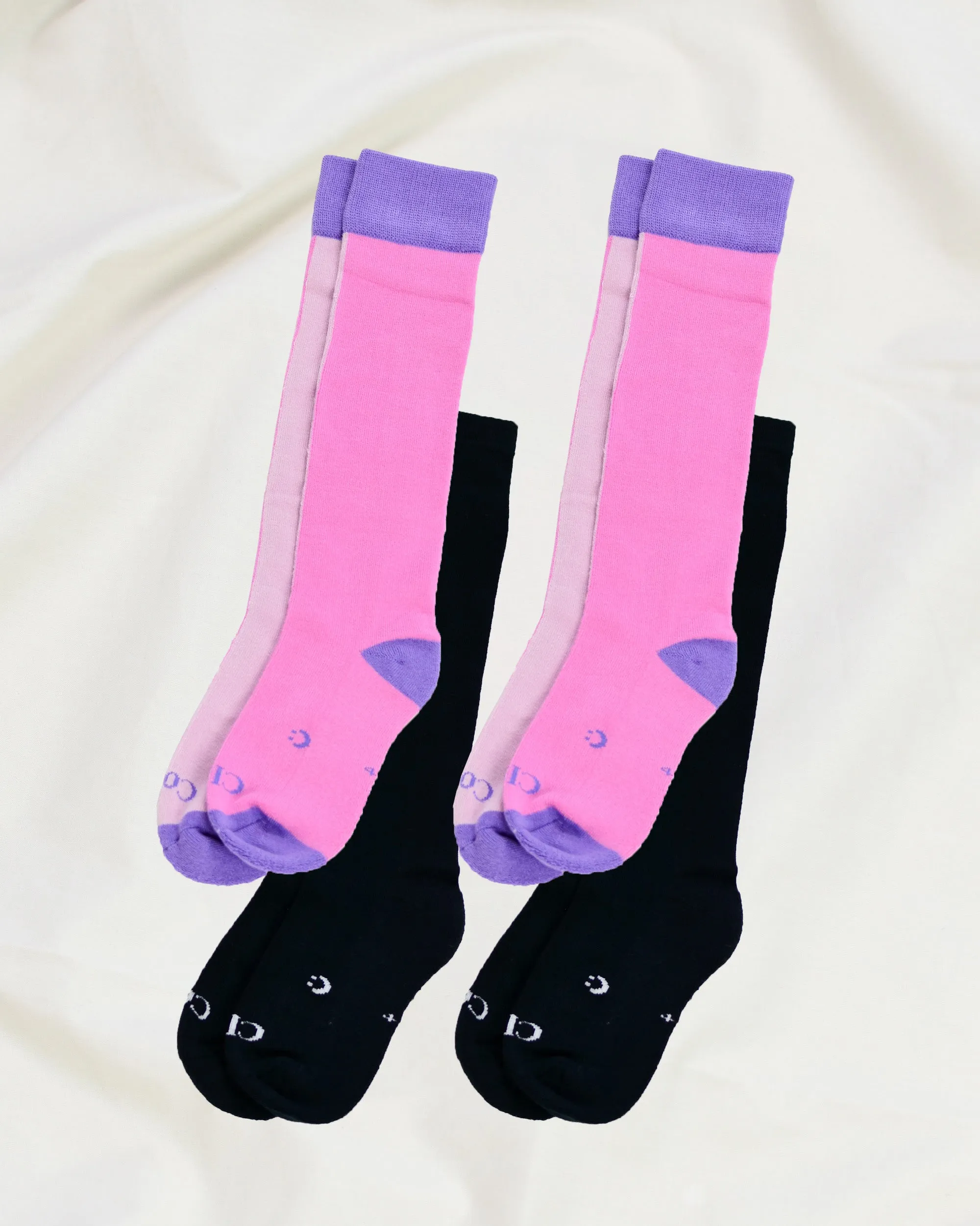 Everyday Knee-High Seamless Feel Socks 4 Pack (Kids) - Black/Sugar Pink