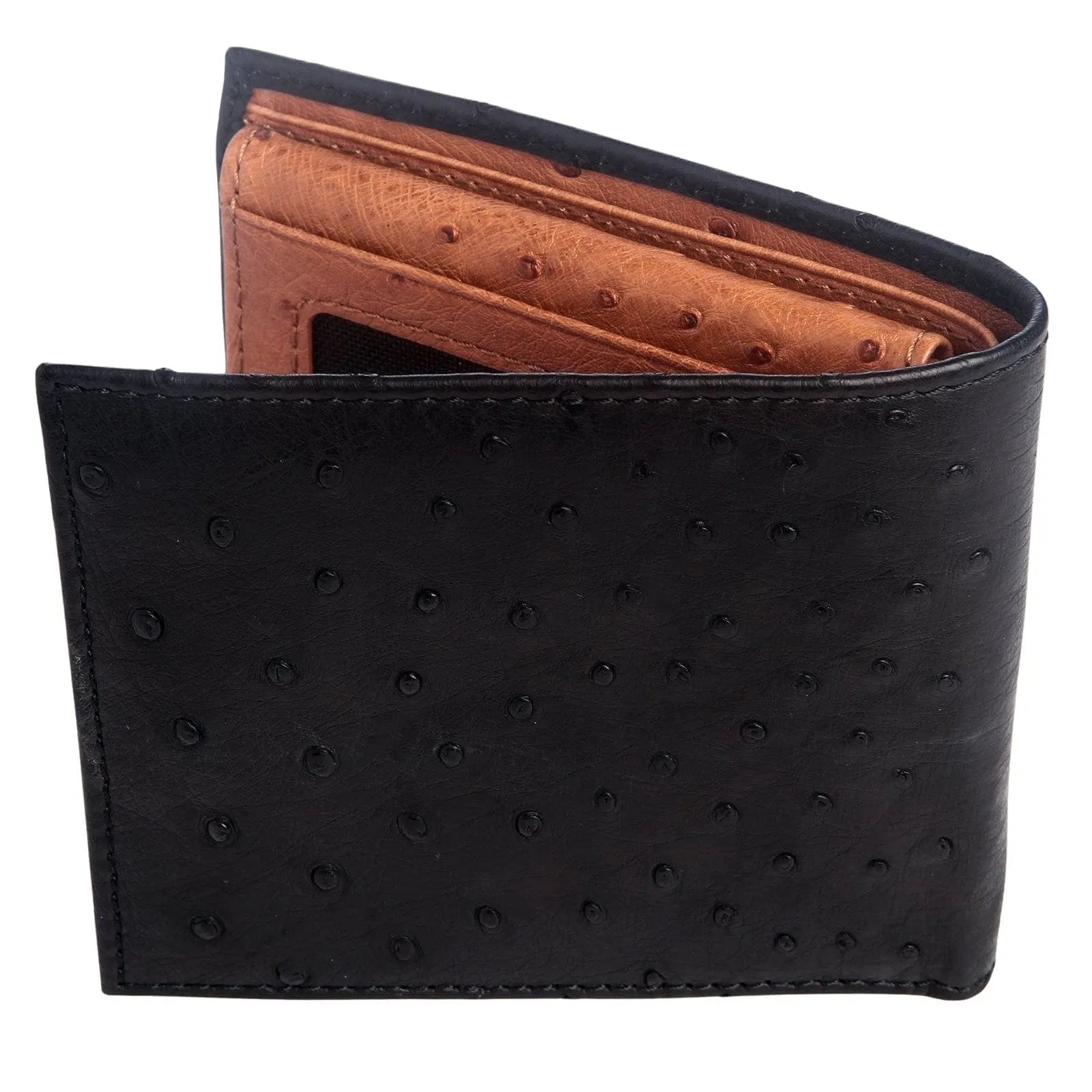 Exotic Black & Brown Genuine Ostrich Skin Leather Men's Wallet