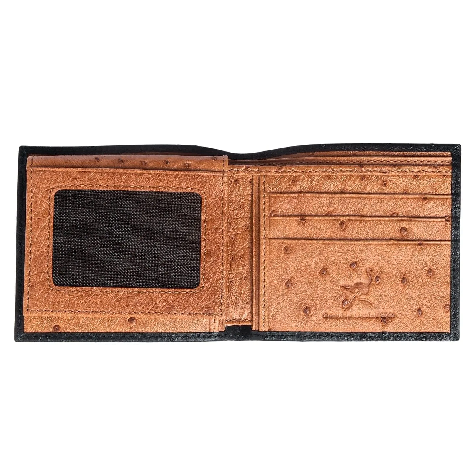 Exotic Black & Brown Genuine Ostrich Skin Leather Men's Wallet