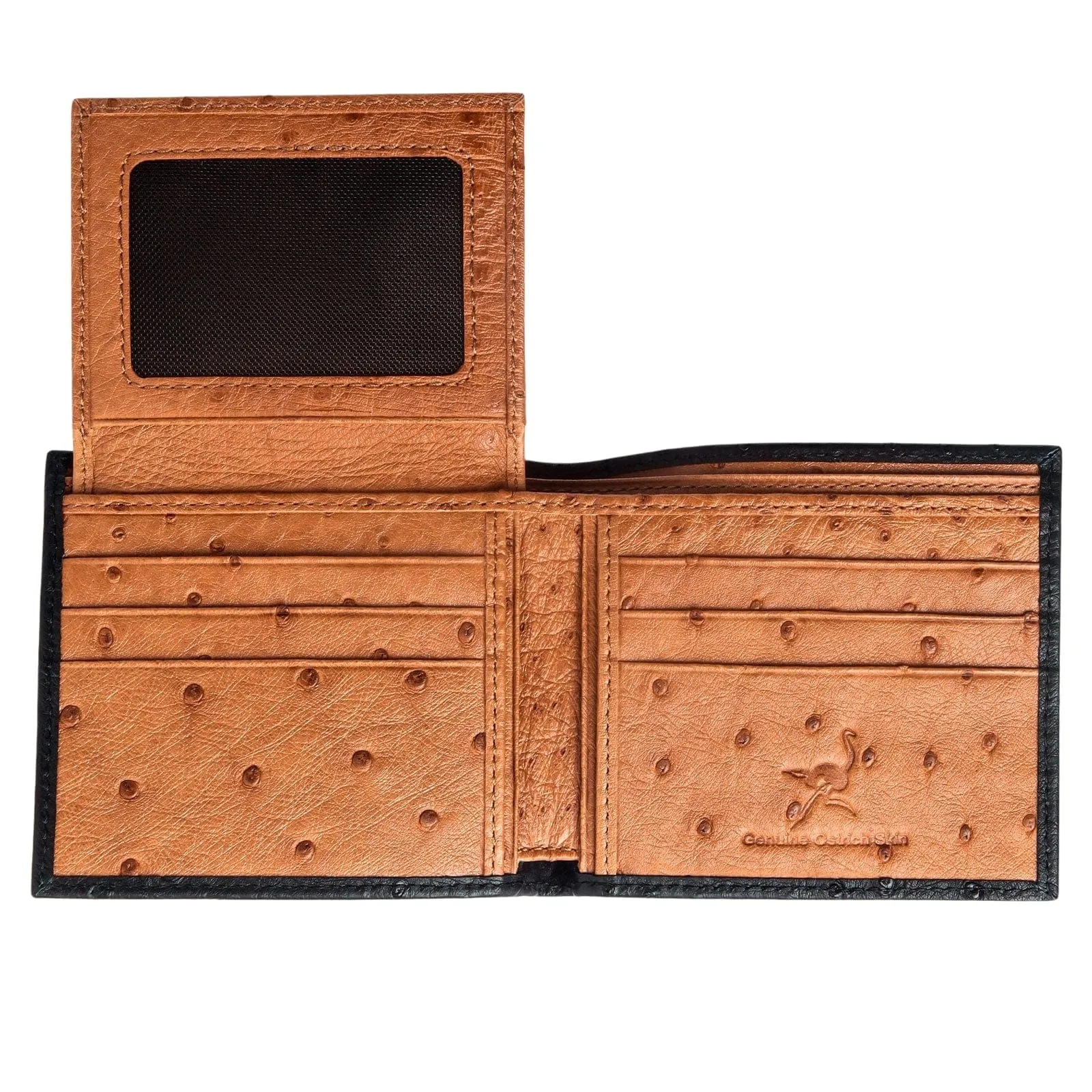 Exotic Black & Brown Genuine Ostrich Skin Leather Men's Wallet