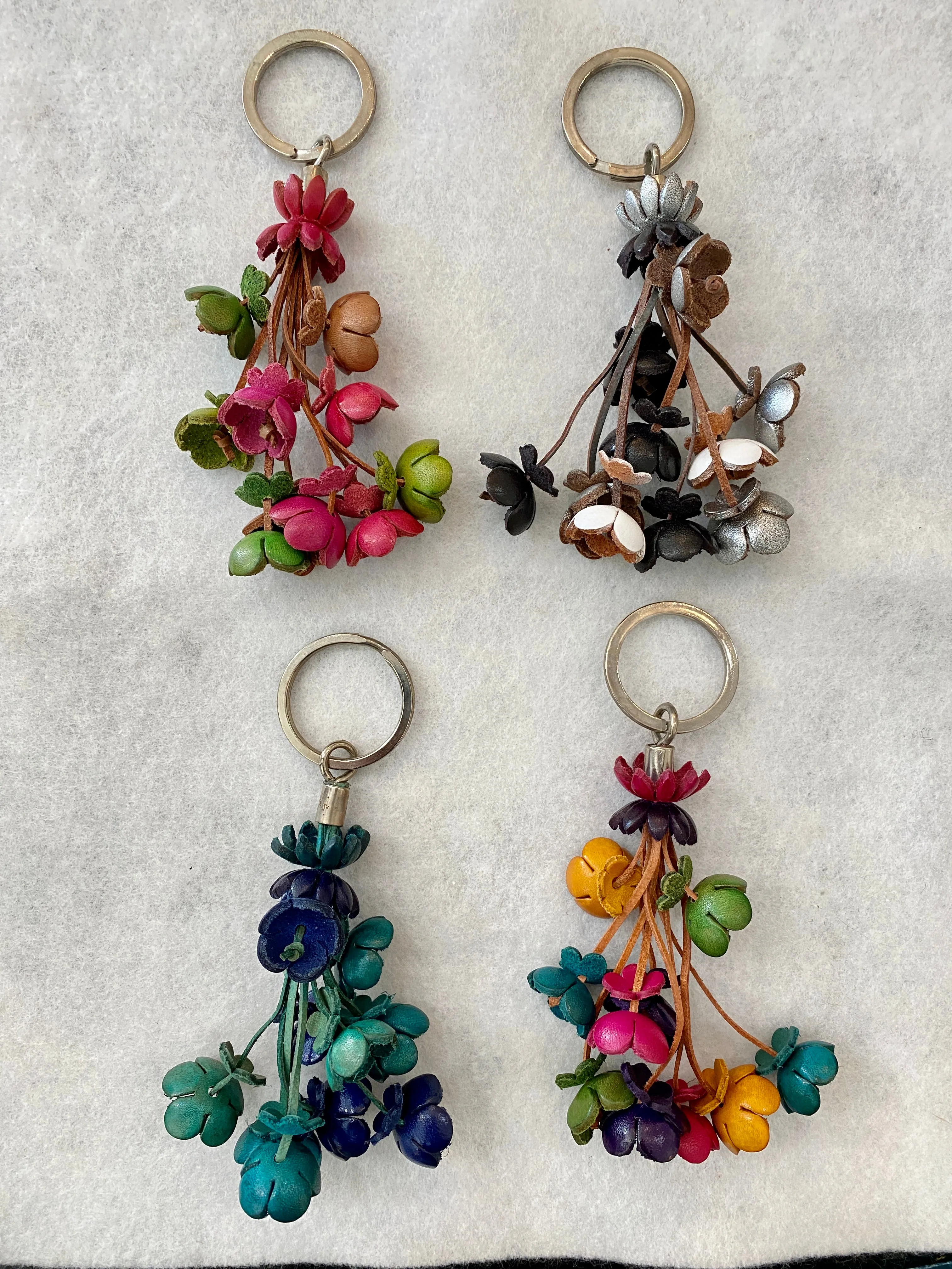 Genuine Leather Mini Flowers Key Chain or Bag Charm